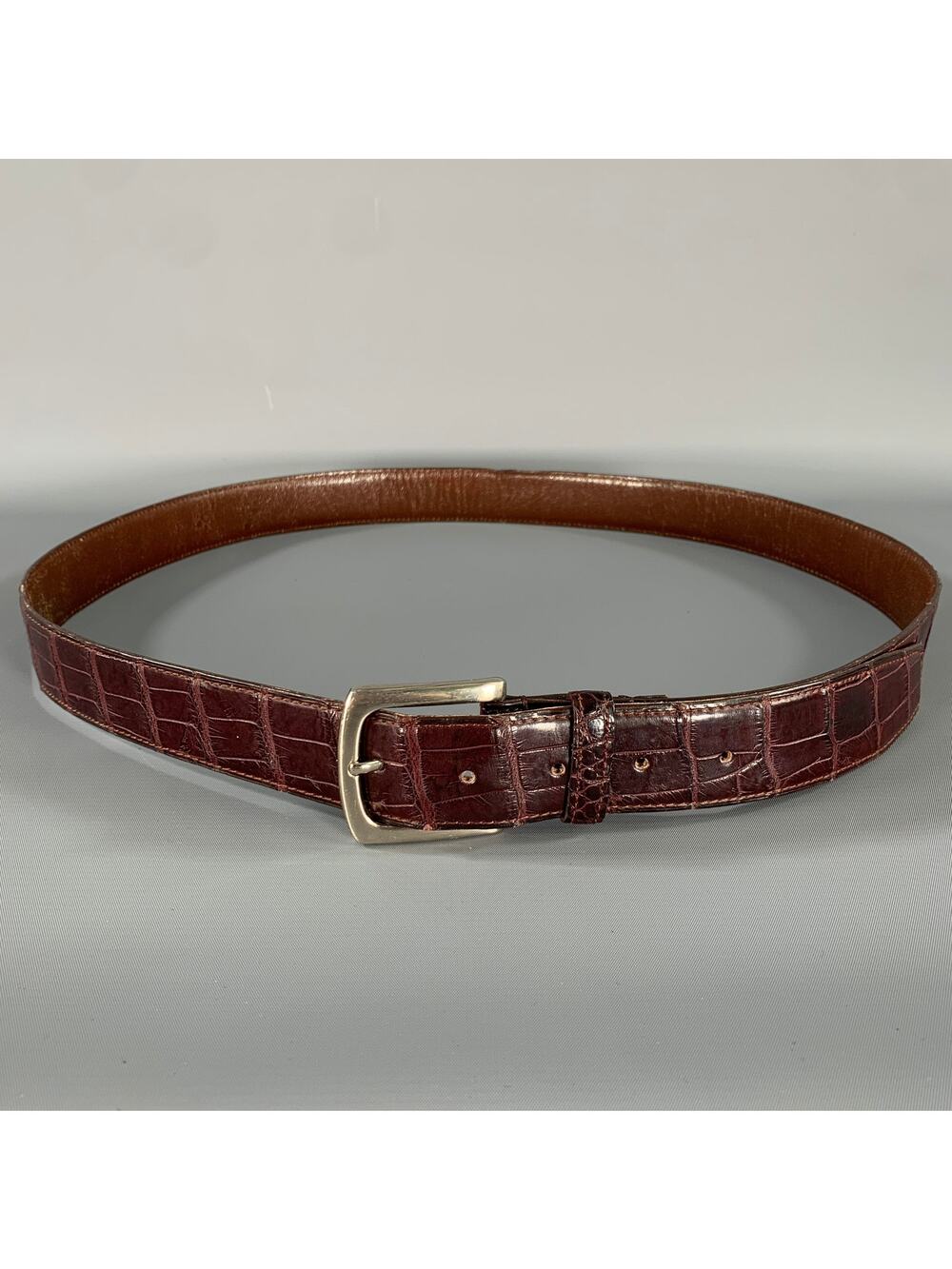 NO BRAND Brown Burgundy Alligator Embossed Leather Belt